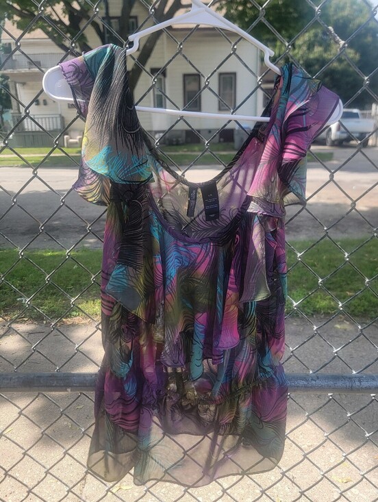 Bisou Bisou Tops - Bisou Bisou Sheer Ruffle Blouse Multicolor Y2K Boho Size L